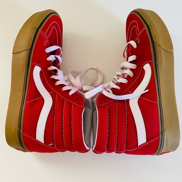 VANS SK8 Red Suede Canvas High Top Skate Shoe Gum Sole Sneaker Men 8 Women 9.5 - Picture 3 of 11